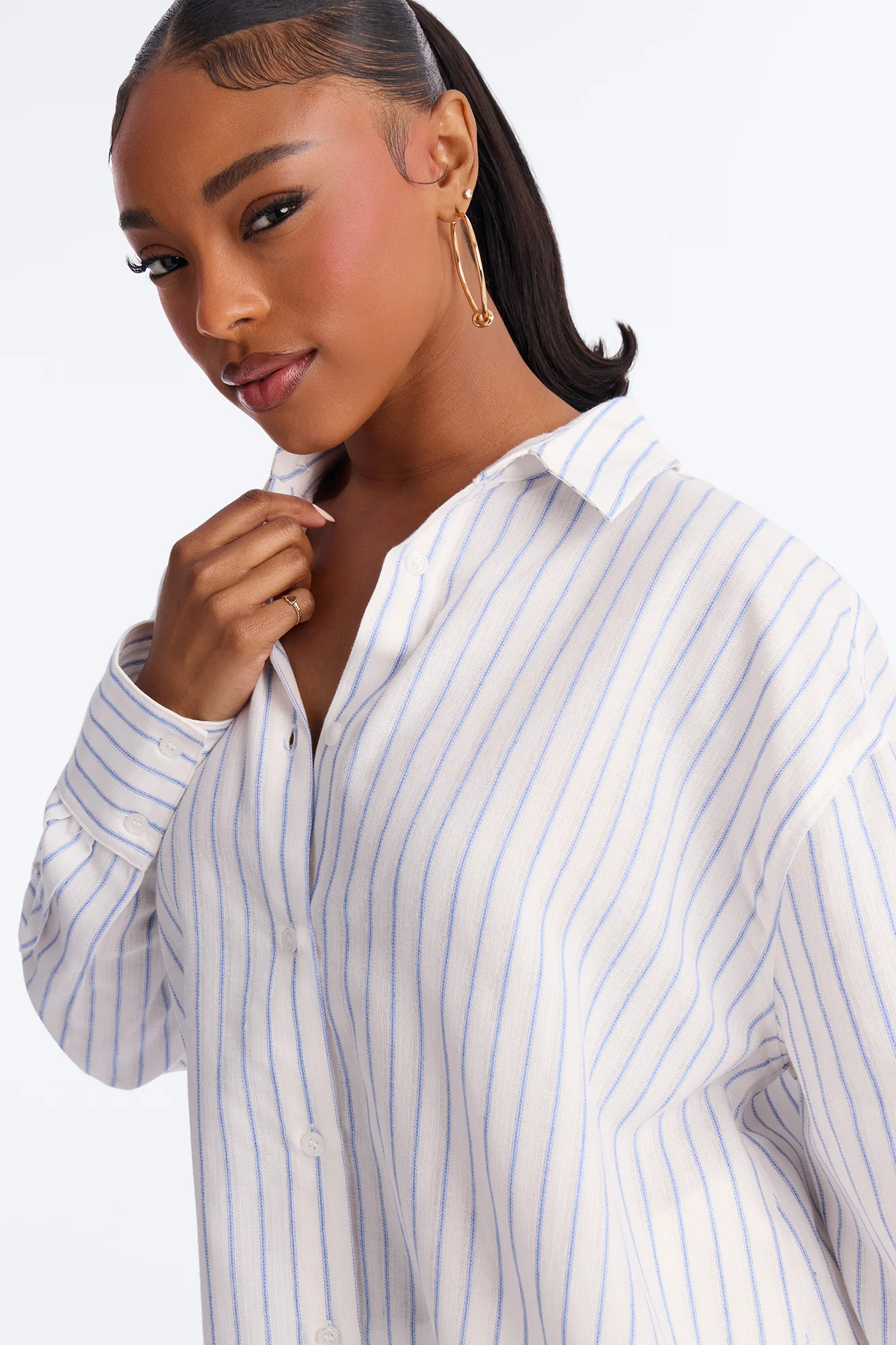 Weekend Mood Oversized Stripe Linen Shirt - Blue/combo - Image 3