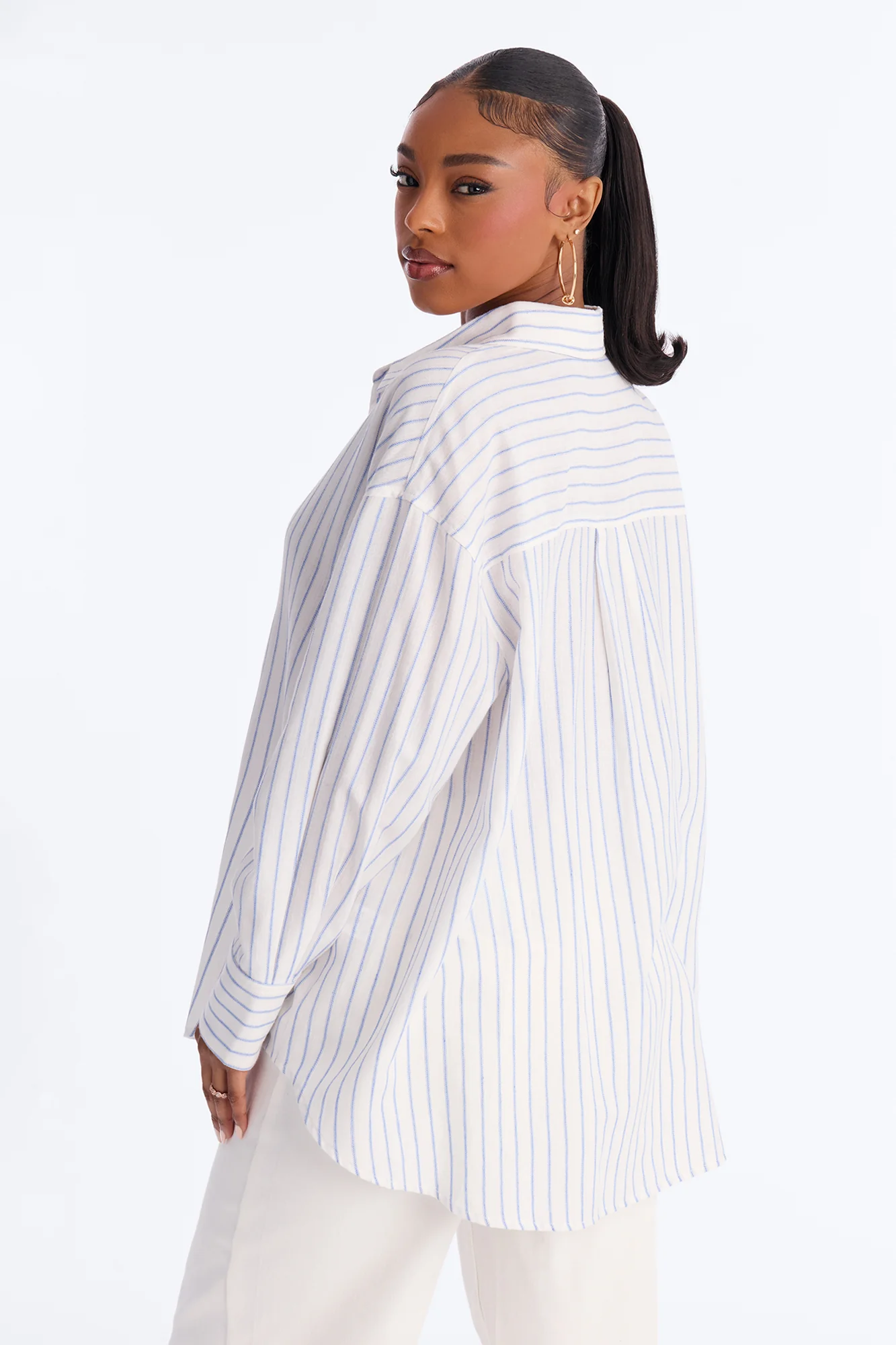 Weekend Mood Oversized Stripe Linen Shirt - Blue/combo - Image 4