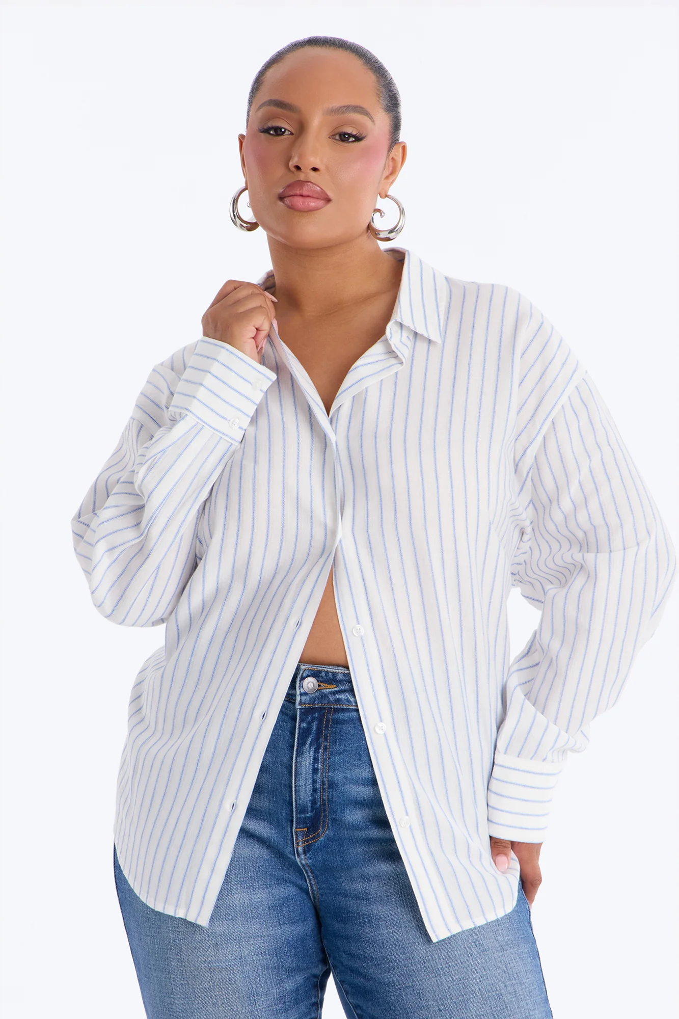 Weekend Mood Oversized Stripe Linen Shirt - Blue/combo - Image 5