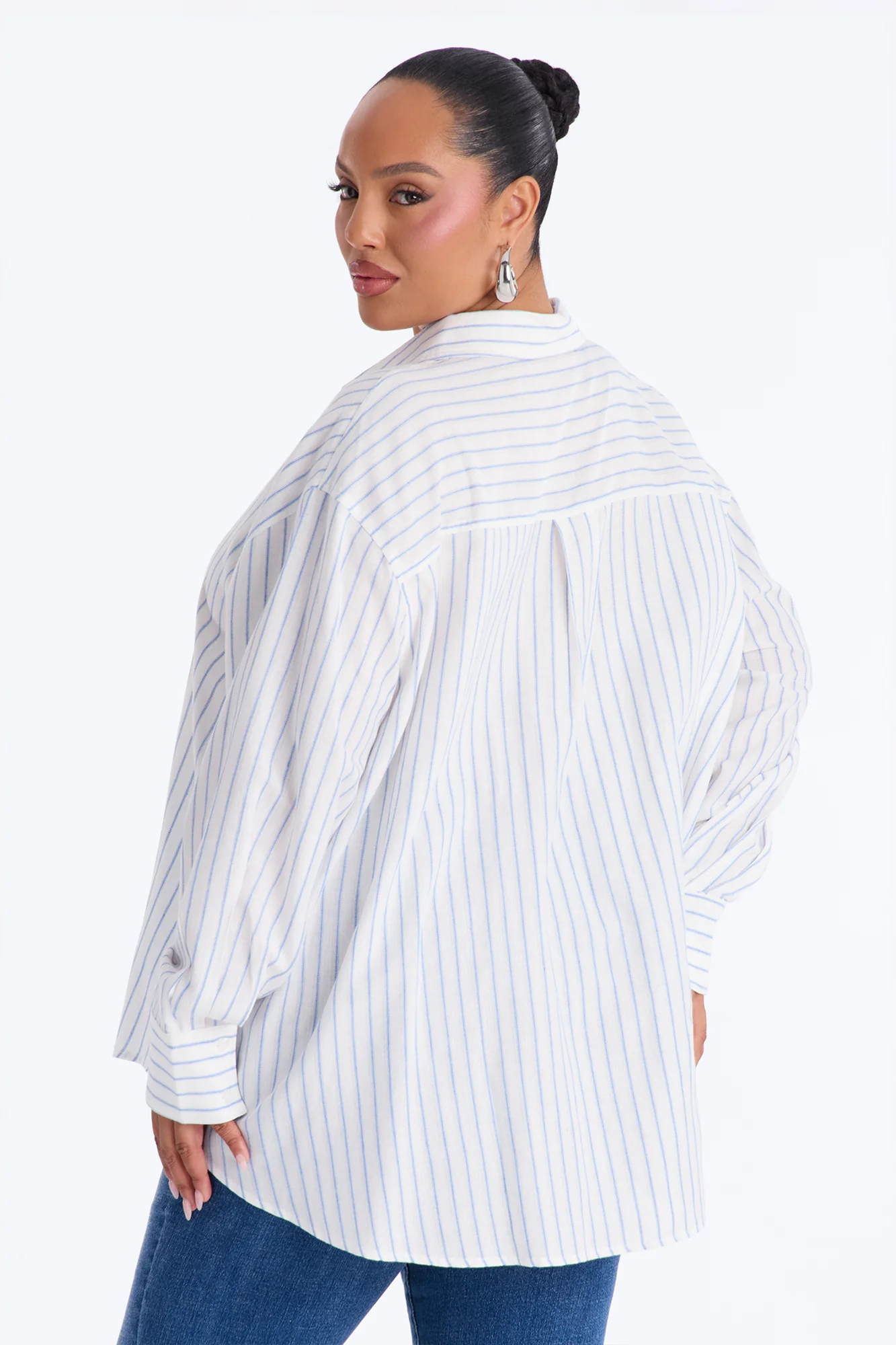 Weekend Mood Oversized Stripe Linen Shirt - Blue/combo - Image 7