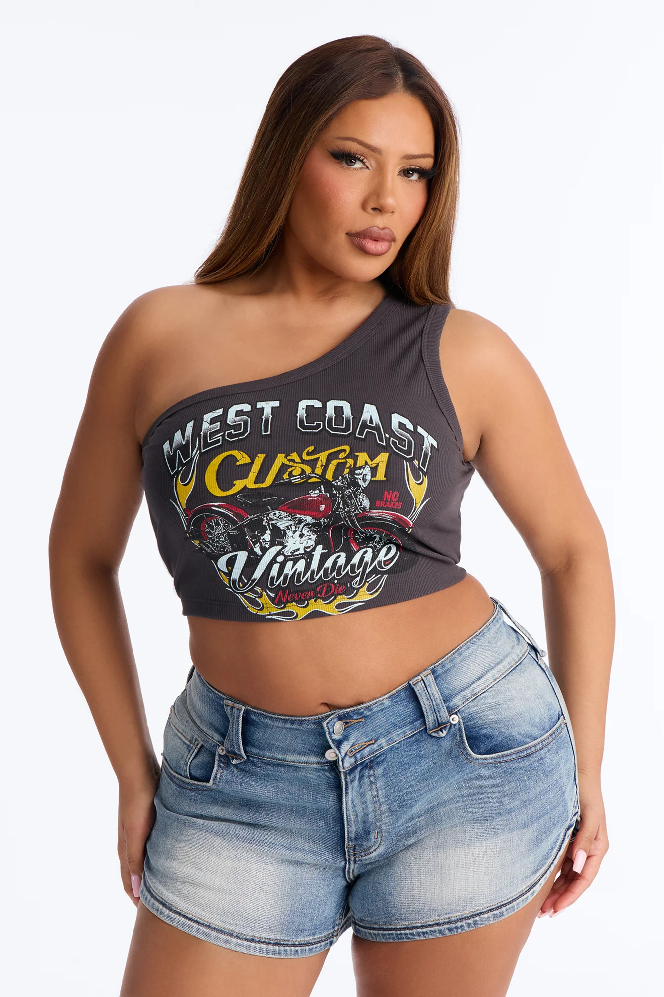 West Coast Riders One Shoulder Tank Top - Grey - Image 6