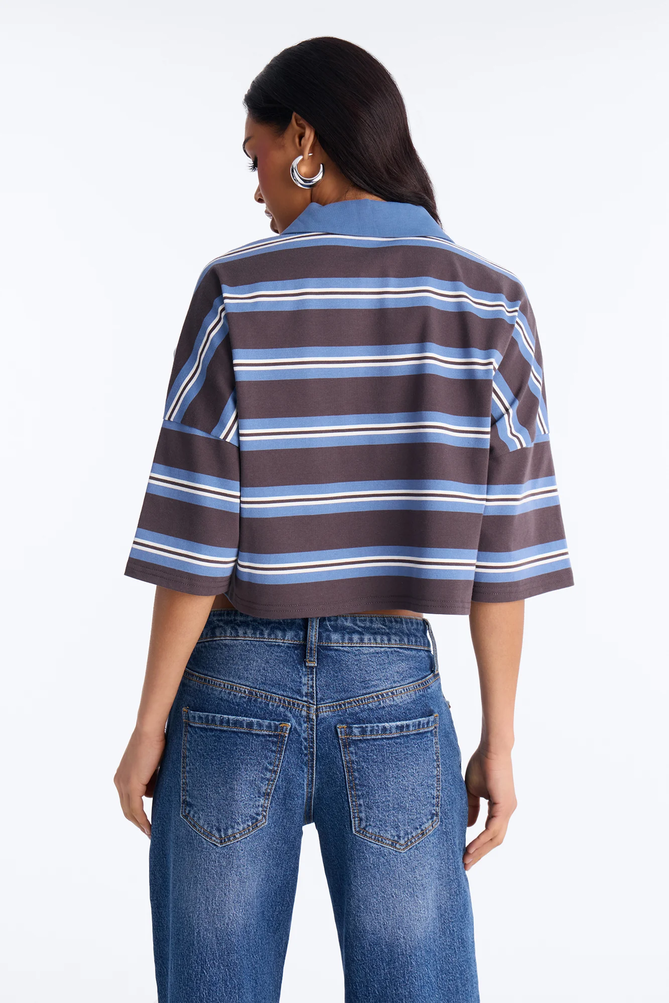 West Coast Stripe Cropped Polo Top - Blue/combo - Image 4