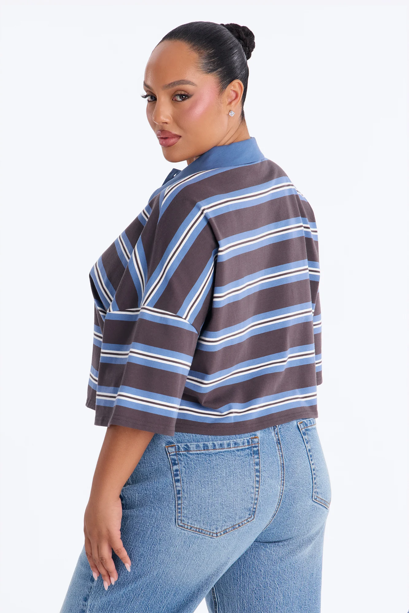 West Coast Stripe Cropped Polo Top - Blue/combo - Image 7