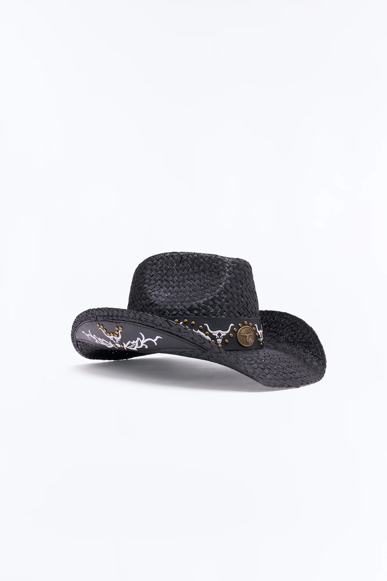 Western Decorative Straw Cowboy Hat - Black - Image 3