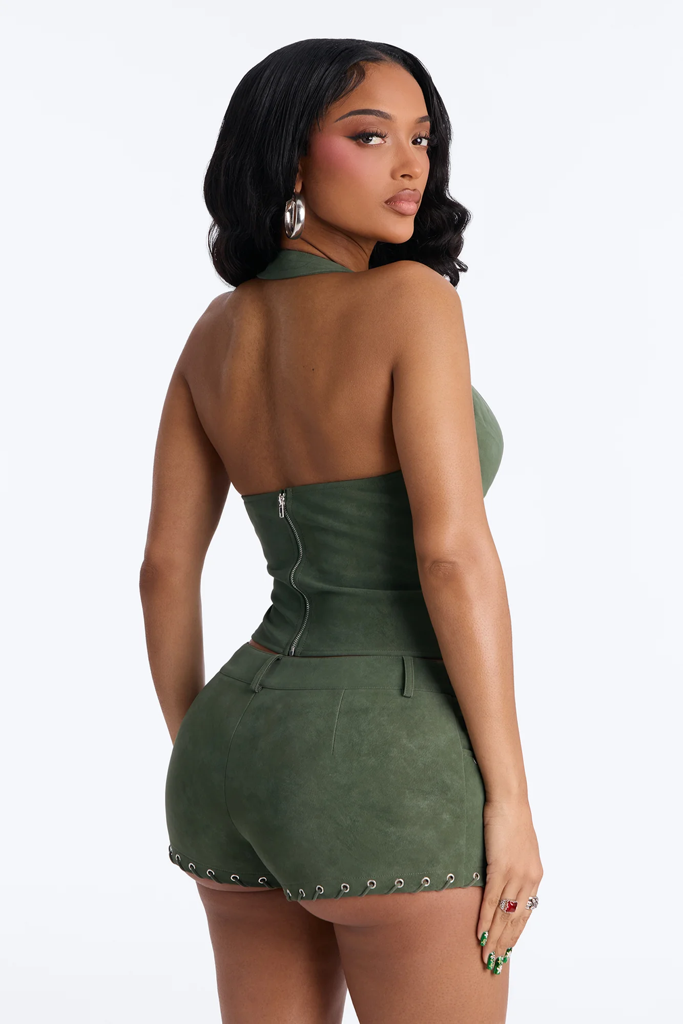 Western Twist Halter Short Set - Olive - Image 4