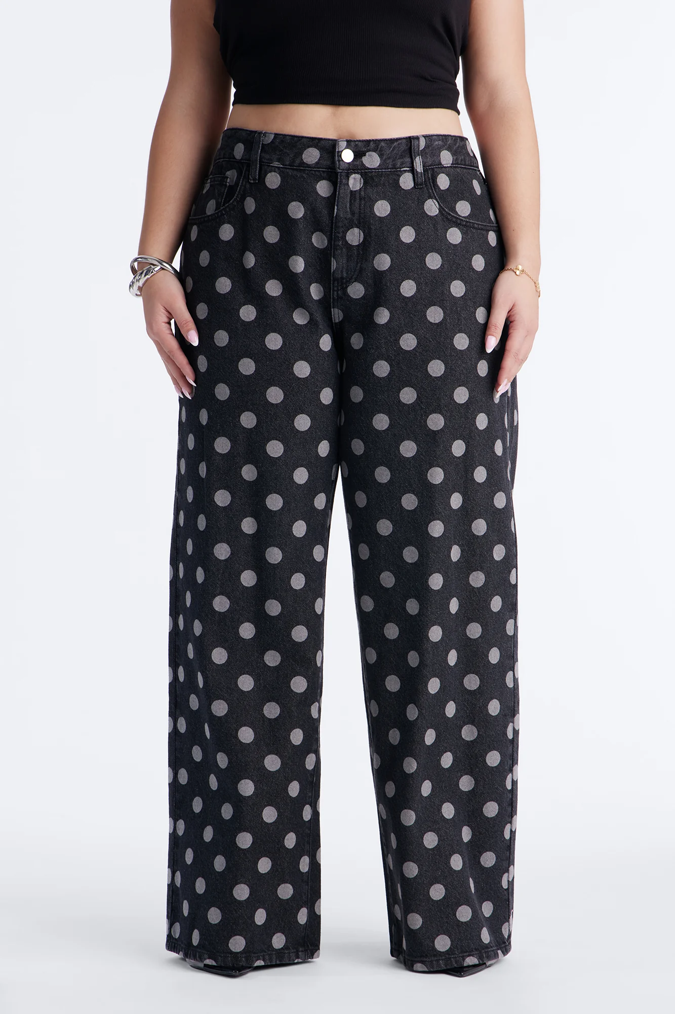 When In Rome Polka Dot Jeans - Black Wash - Image 6