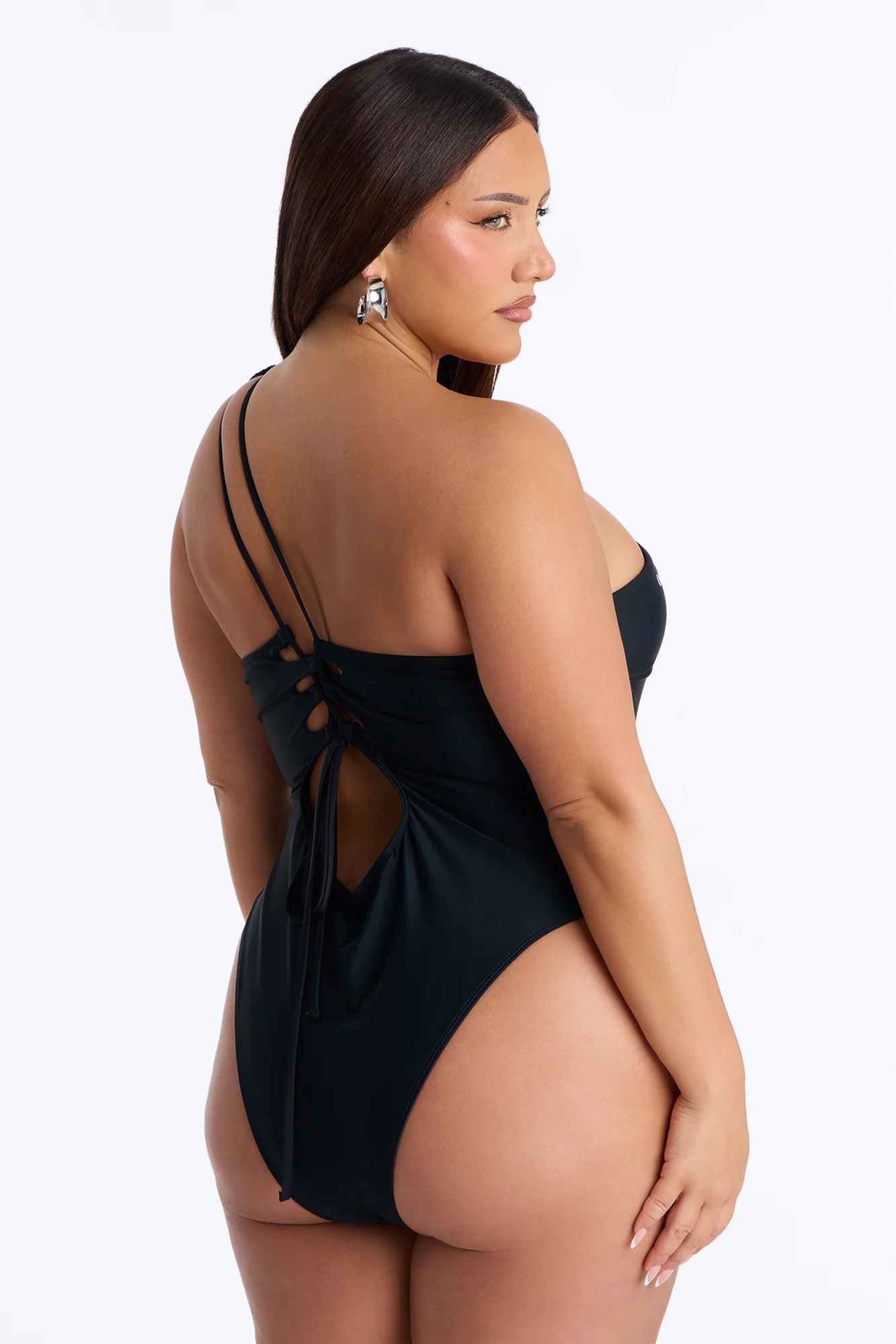 Whiskey And Waves Studded Asymmetrical Lace Up 1 Piece Swimsuit - Black - Image 6