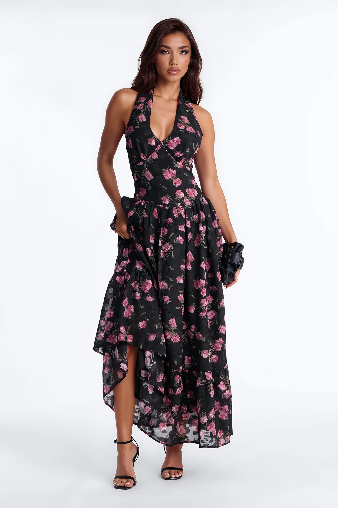 Whispering Rose Chiffon Maxi Dress - Black/combo