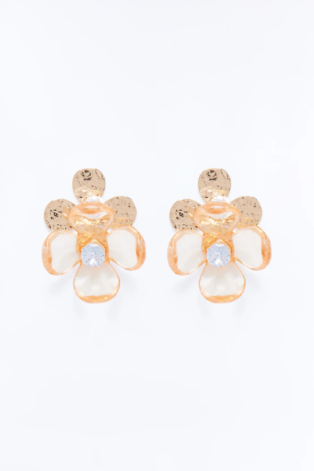 White Orchid Rhinestone Stud Earrings - Gold/combo