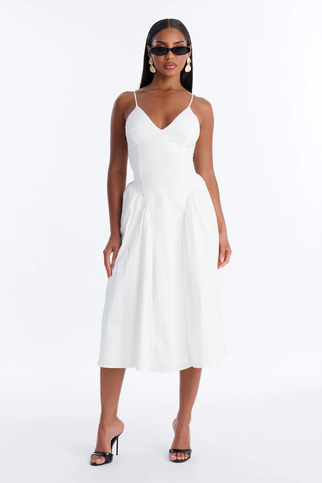 Whitney Pleated Poplin Midi Dress - White