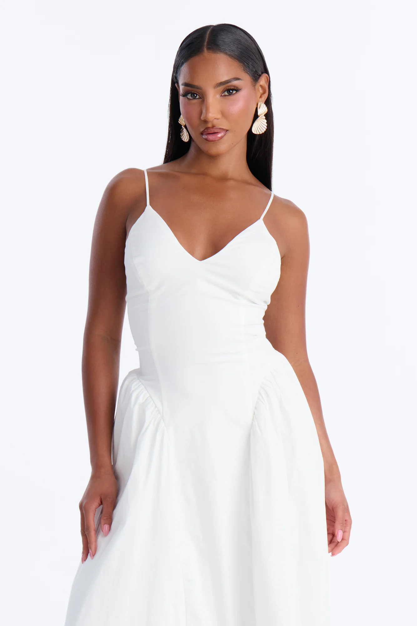 Whitney Pleated Poplin Midi Dress - White - Image 2