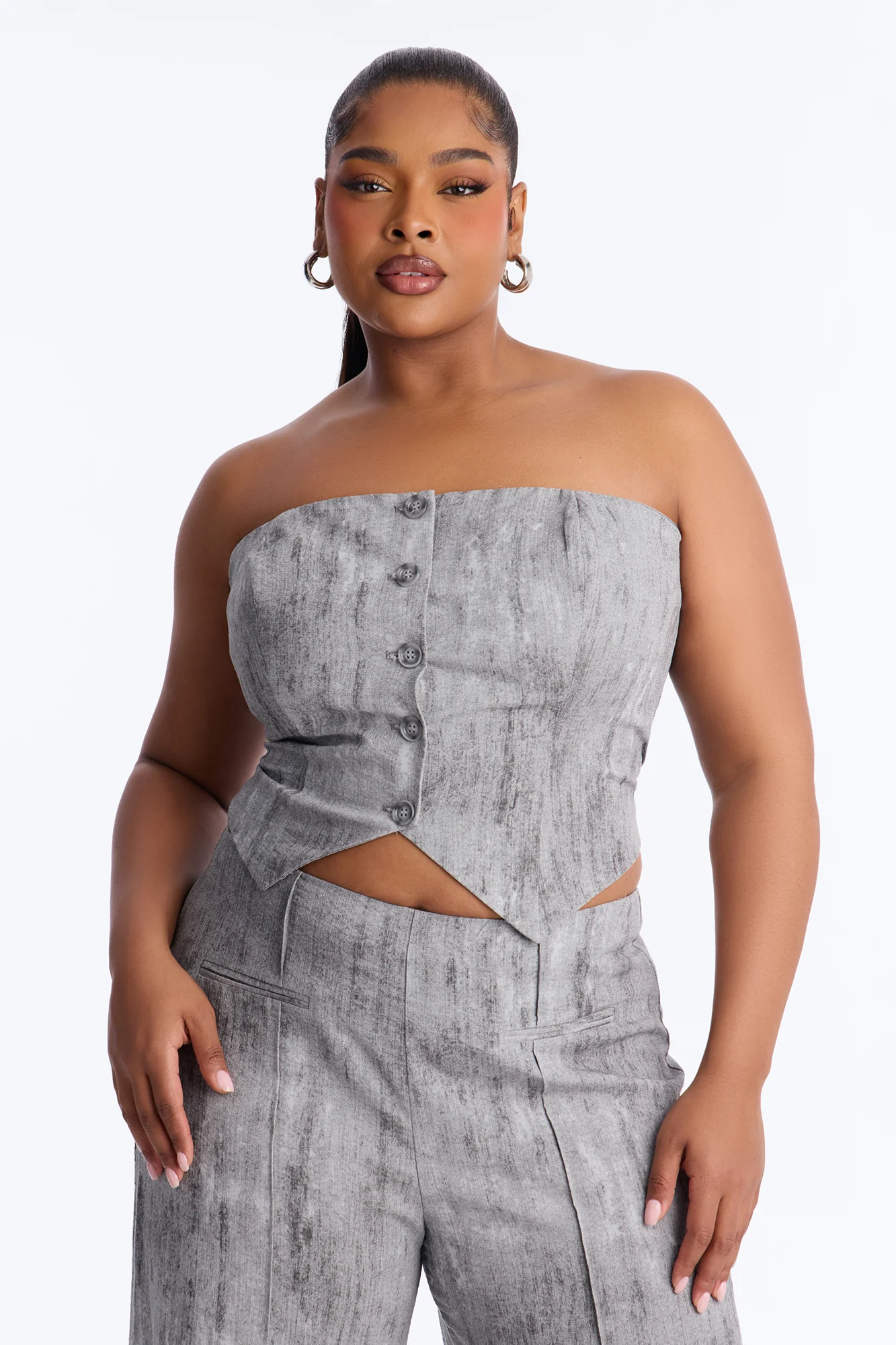 Whitney Strapless Washed Pant Set - Grey - Image 5
