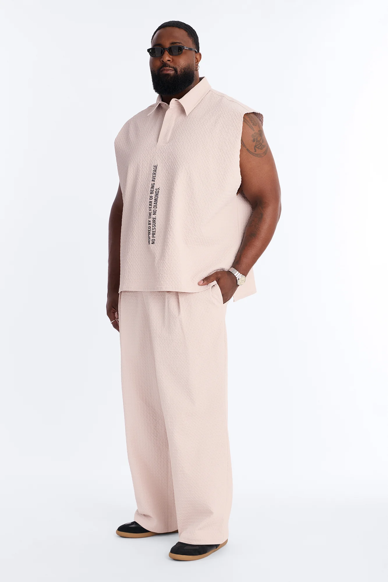 Wide Leg Inspired By Fear Seersucker Trouser - Light Pink - Image 5