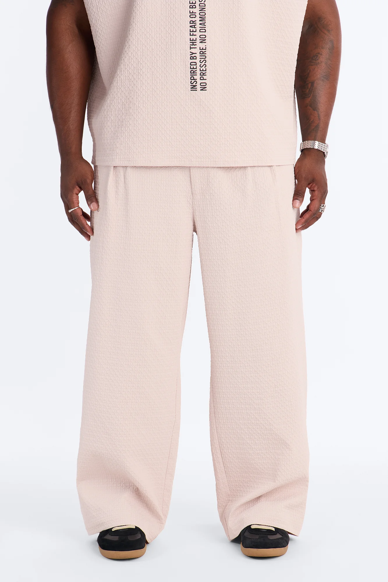 Wide Leg Inspired By Fear Seersucker Trouser - Light Pink - Image 6