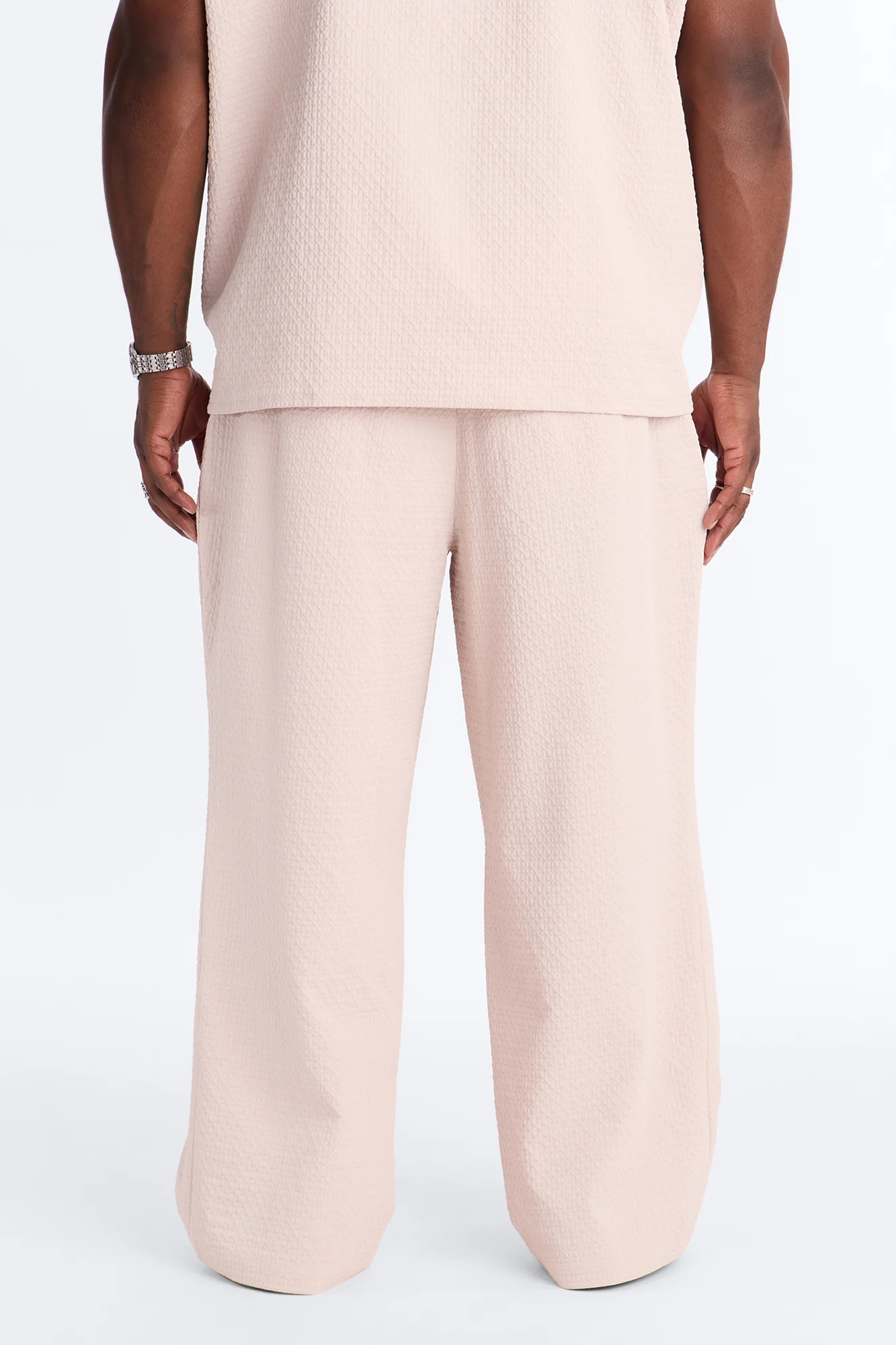 Wide Leg Inspired By Fear Seersucker Trouser - Light Pink - Image 8