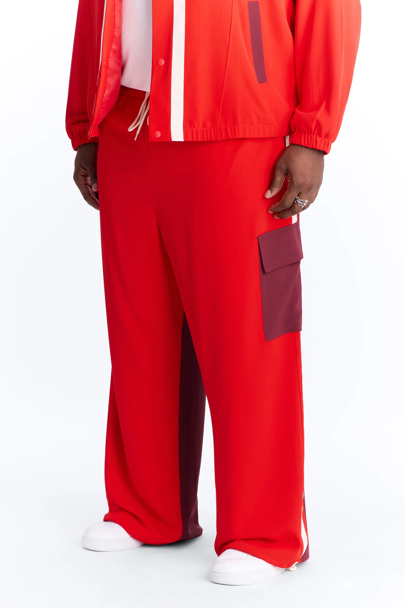 Wide Leg Manchester Color Block Pant - Red - Image 4