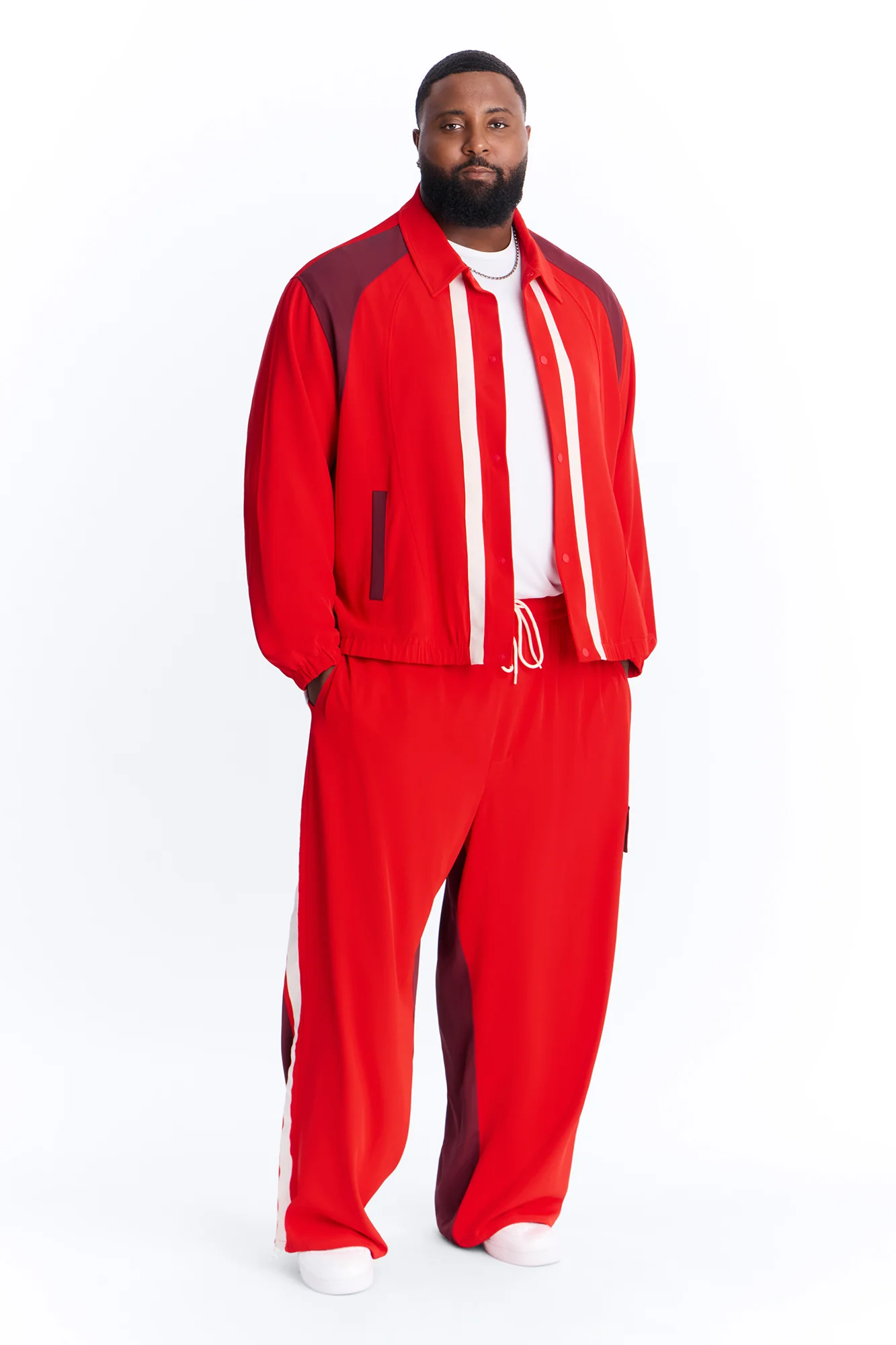 Wide Leg Manchester Color Block Pant - Red - Image 5