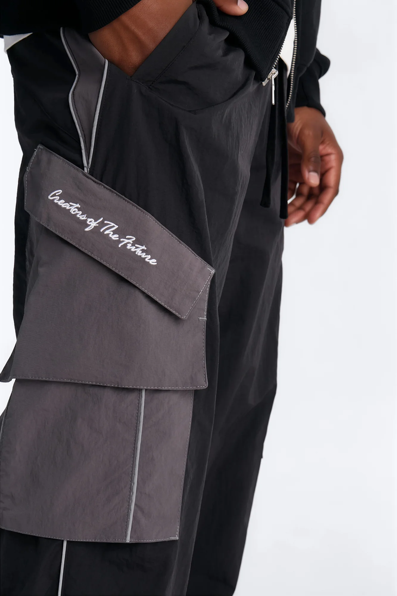 Wide Leg Motorsport Colorblock Pant - Black - Image 5