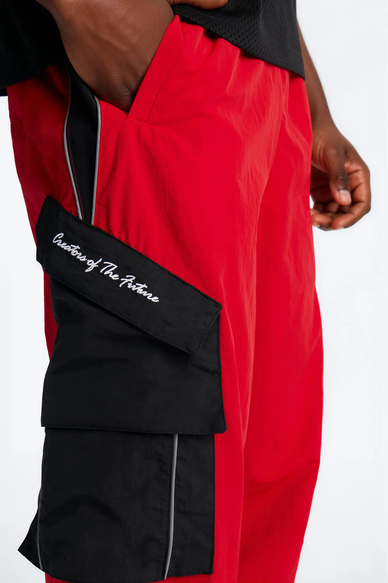 Wide Leg Motorsport Colorblock Pant - Red - Image 4