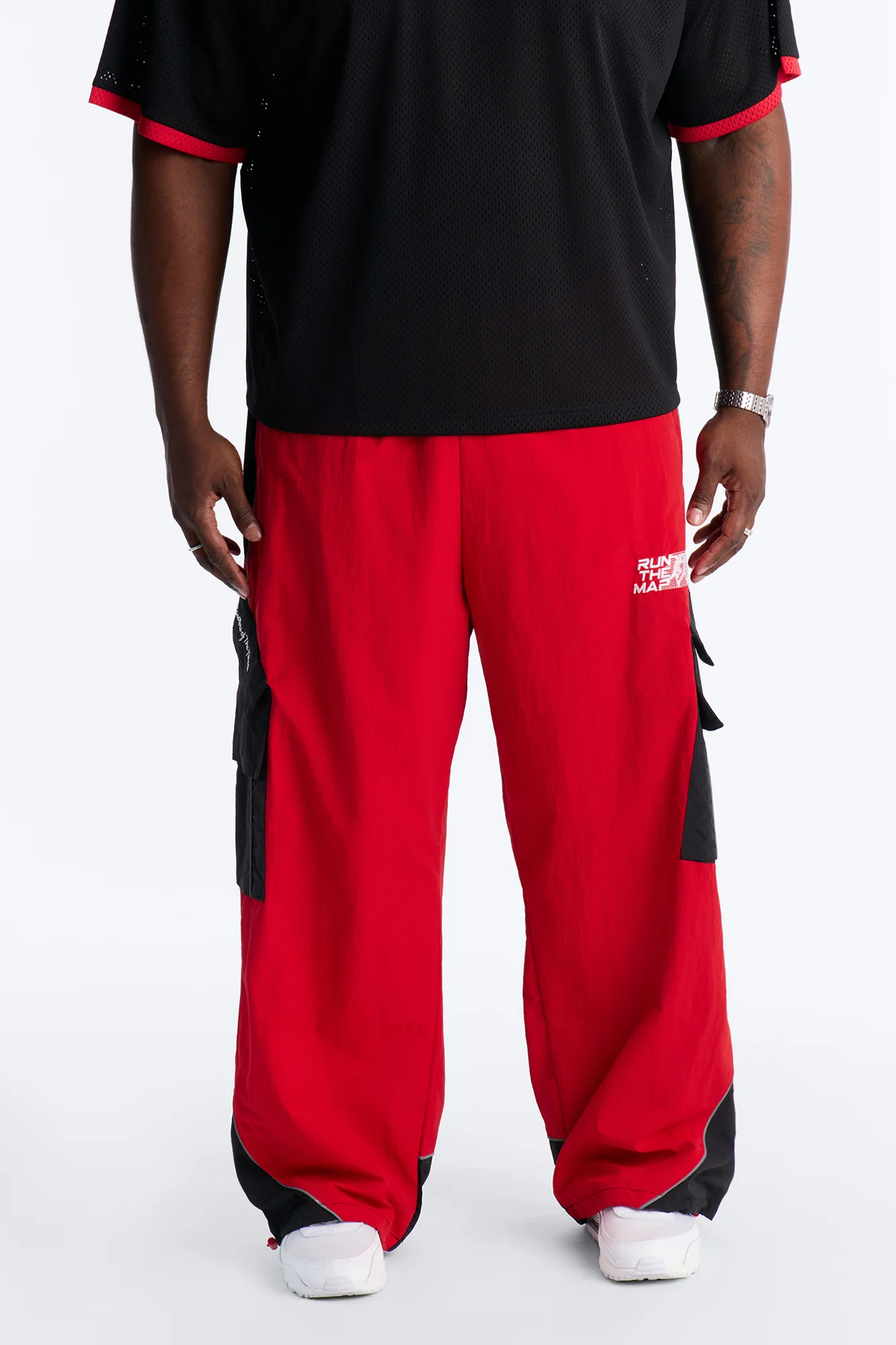 Wide Leg Motorsport Colorblock Pant - Red - Image 6