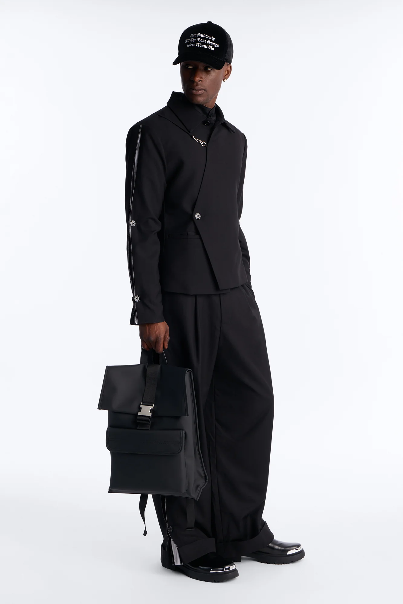 Wide Leg New Age Cuffed Tuxedo Trouser - Black - Image 2