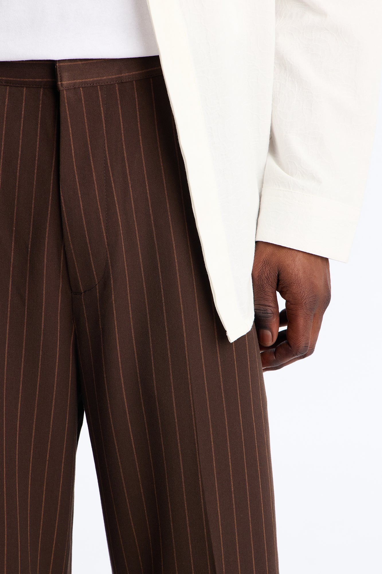 Wide Leg Straight Striped Trouser - Brown - Image 3