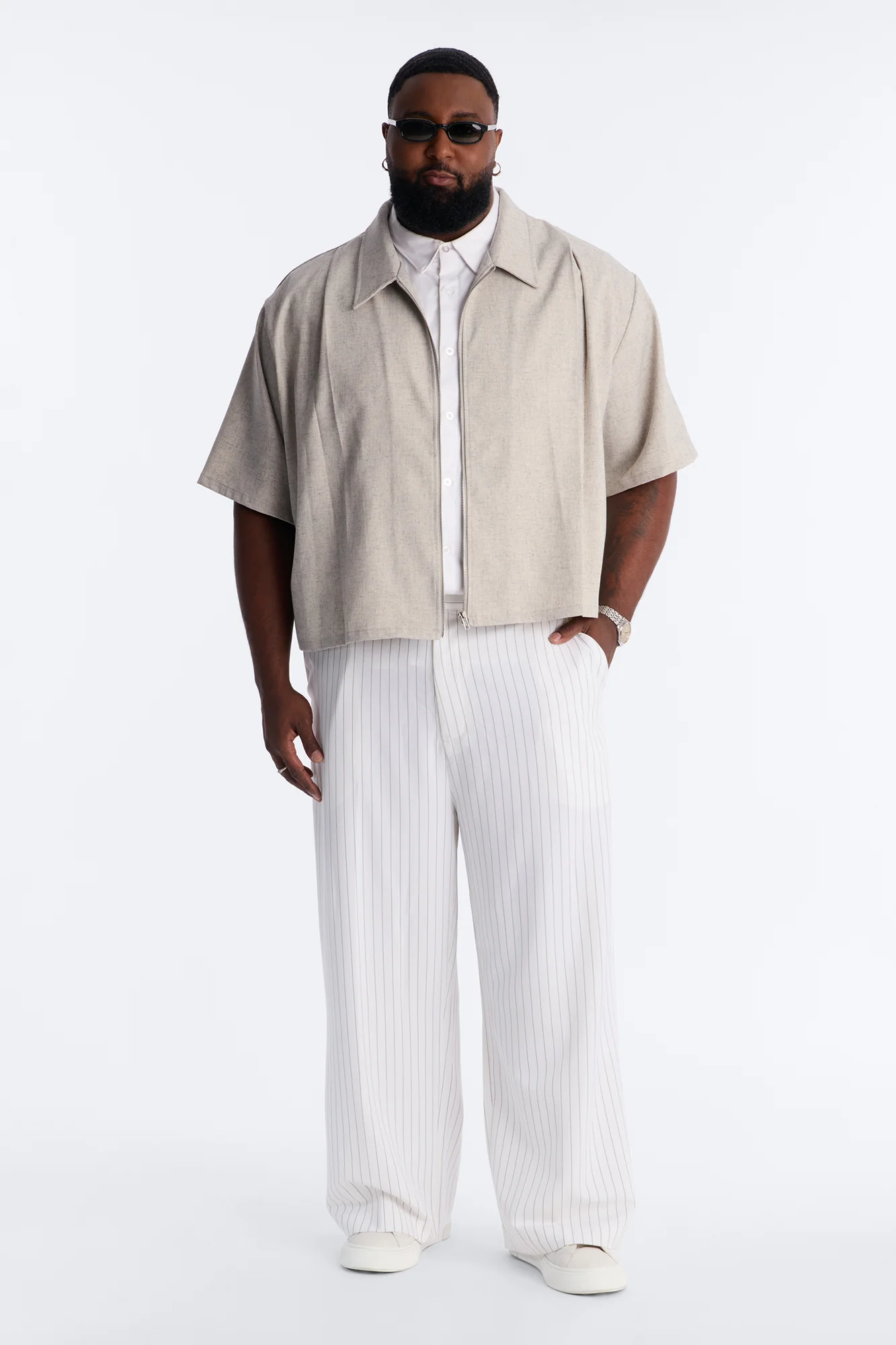 Wide Leg Straight Striped Trouser - Cream - Image 6