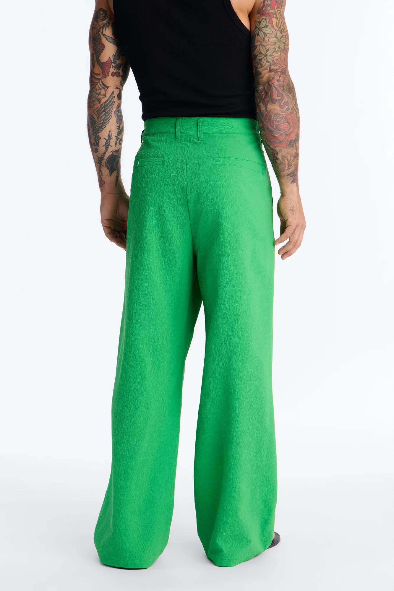 Wide Leg Textured Seersucker Trouser - Green - Image 4