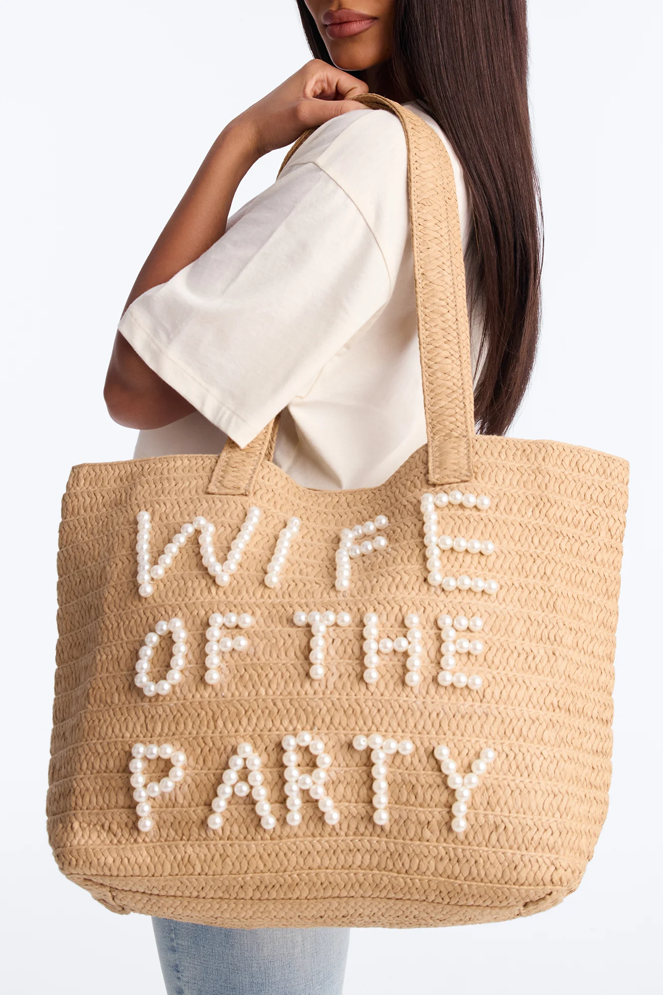 Wife Of The Party Straw Tote - Natural/Combo