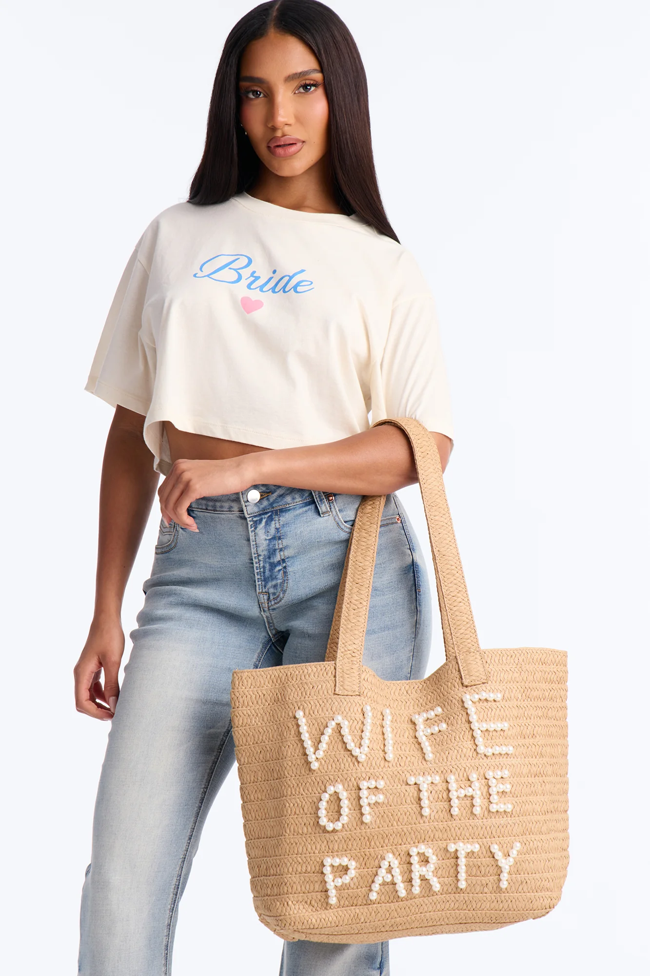 Wife Of The Party Straw Tote - Natural/Combo - Image 2