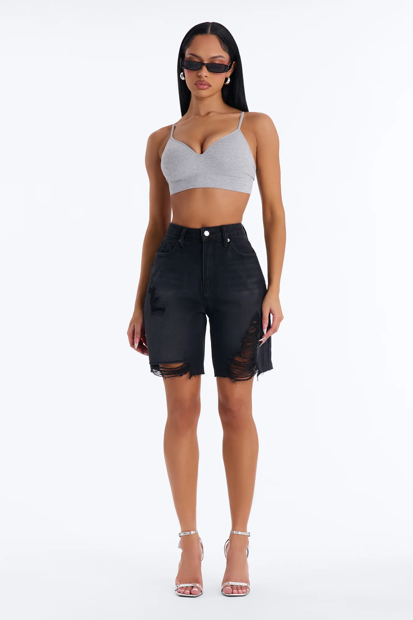 Wild And Free Non Stretch Denim Bermuda Shorts - Black