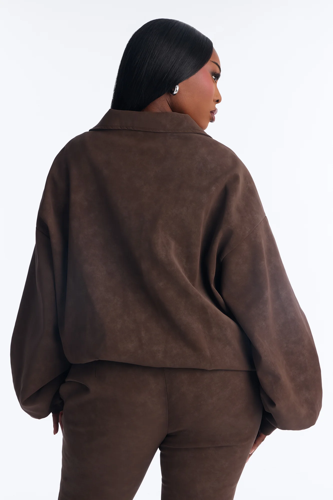 Wild Edge Faux Suede Bomber Jacket - Brown - Image 8