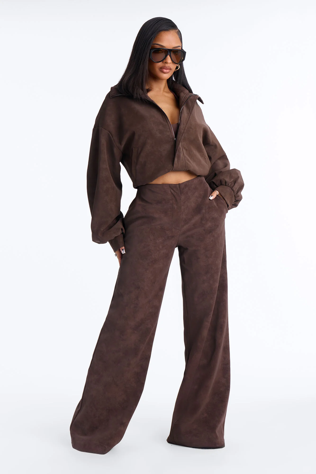 Wild Edge Faux Suede Trouser - Brown