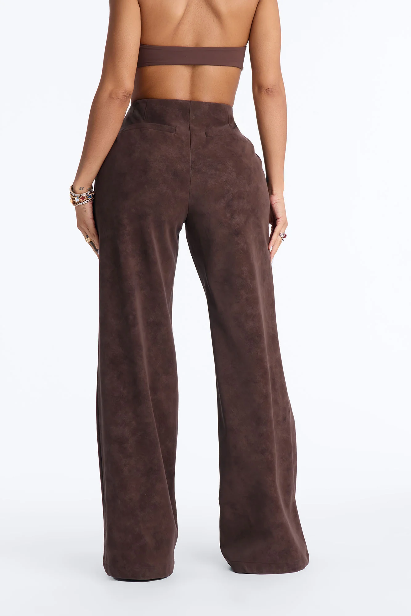 Wild Edge Faux Suede Trouser - Brown - Image 3