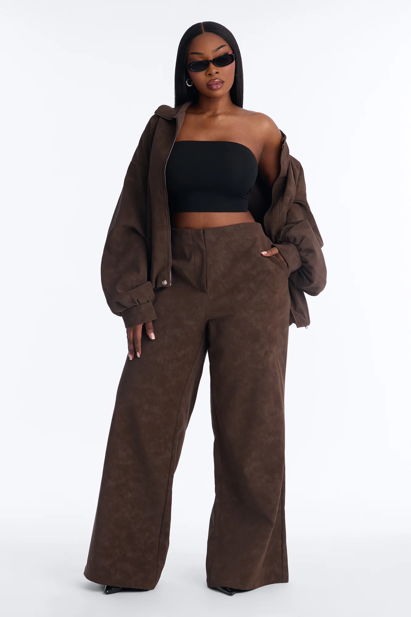 Wild Edge Faux Suede Trouser - Brown - Image 4