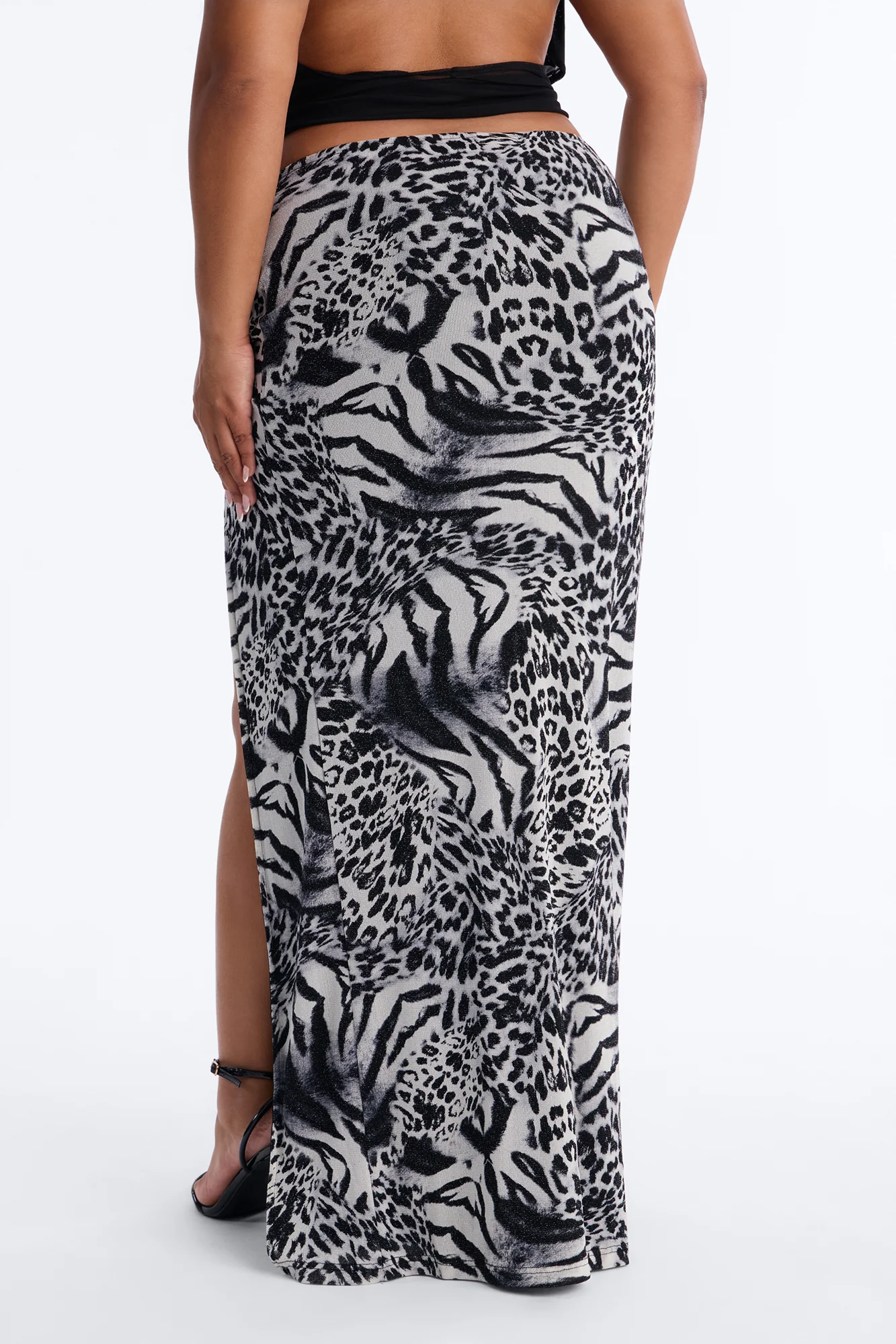 Wild For You Low Rise Shimmer Animal Maxi Skirt - Black/combo - Image 7