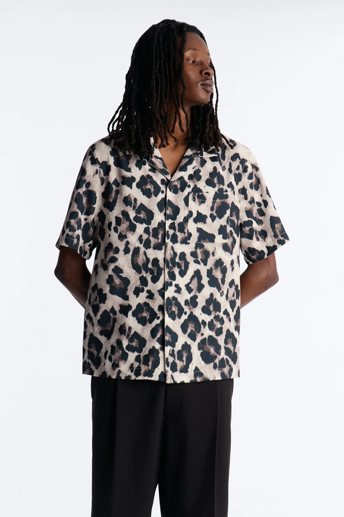 Wild Night Leopard Short Sleeve Cuban Collar Shirt - Brown