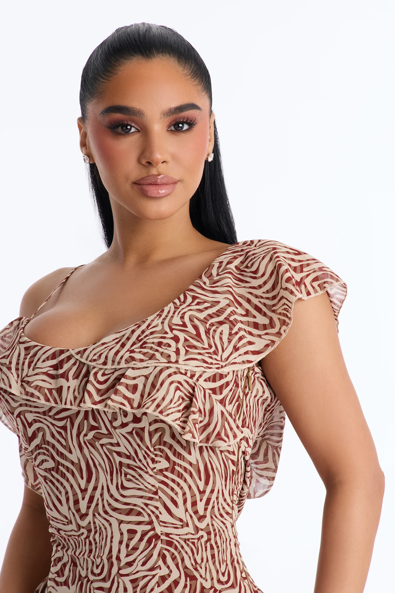 Wild One Ruffle Chiffon Maxi Dress - Brown/combo - Image 3
