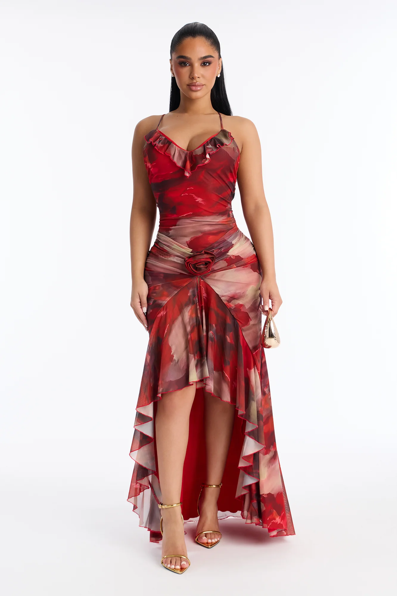 Wild Rose Ruffle Mesh Maxi Dress - Red/combo - Image 3
