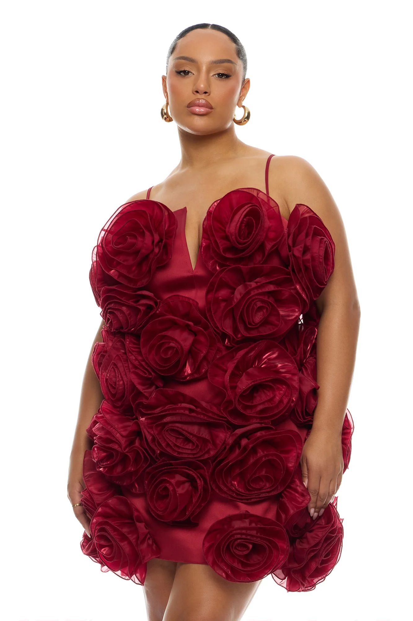 Wild Roses Floral Applique Mini Dress - Wine - Image 6