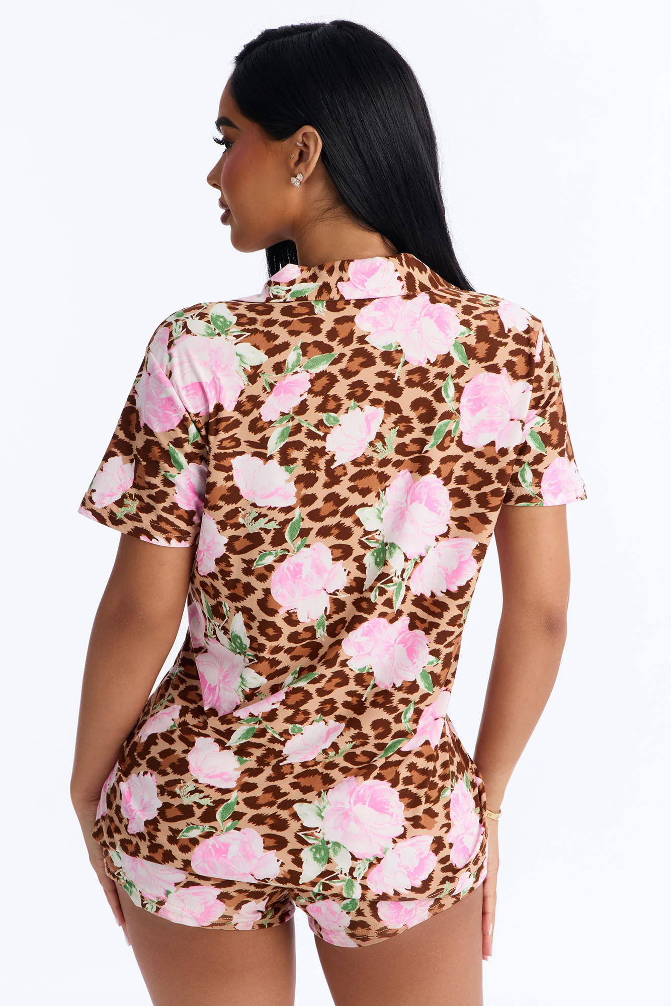 Wild Roses PJ Short Set - Brown/combo - Image 3
