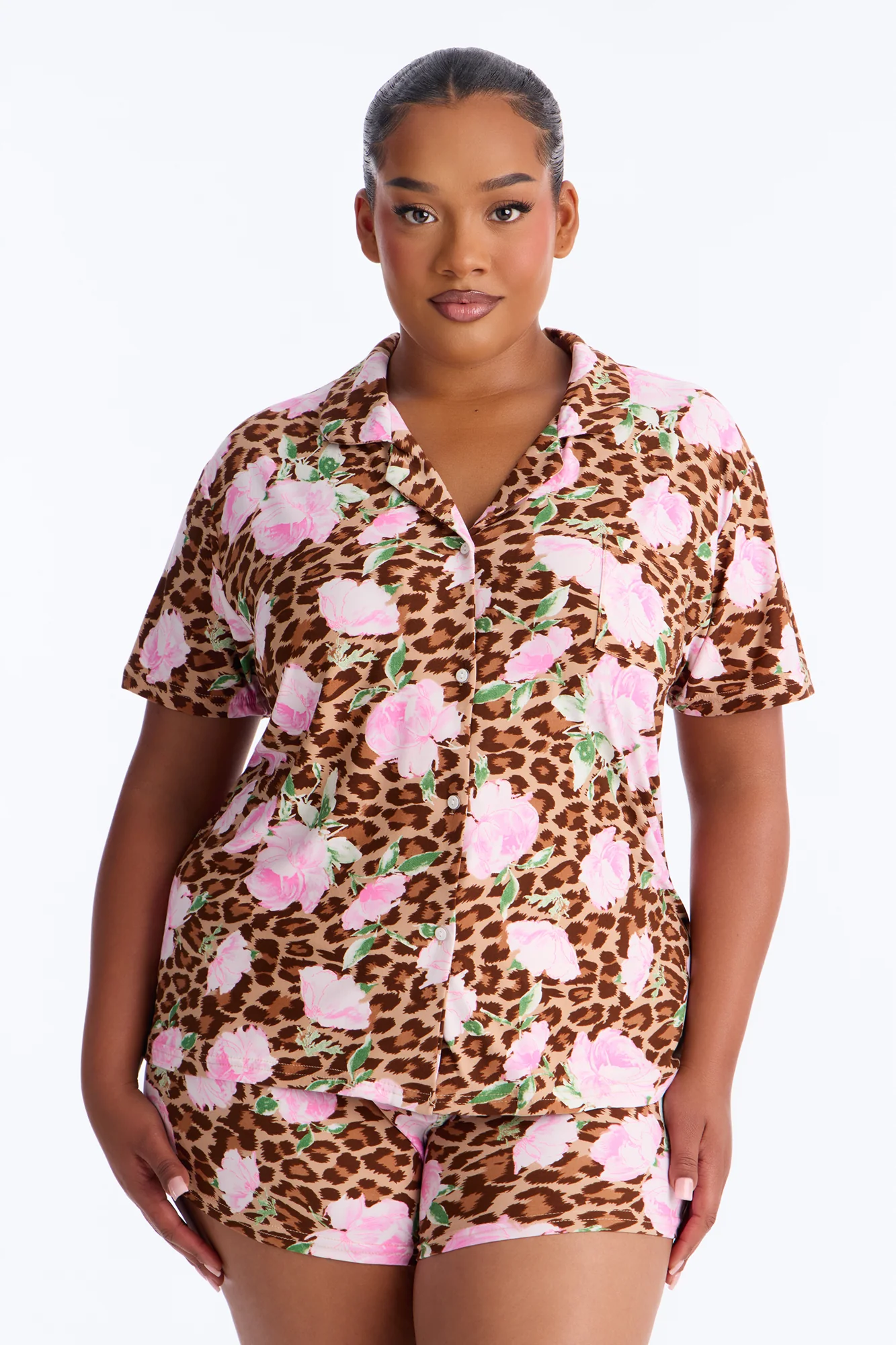 Wild Roses PJ Short Set - Brown/combo - Image 4