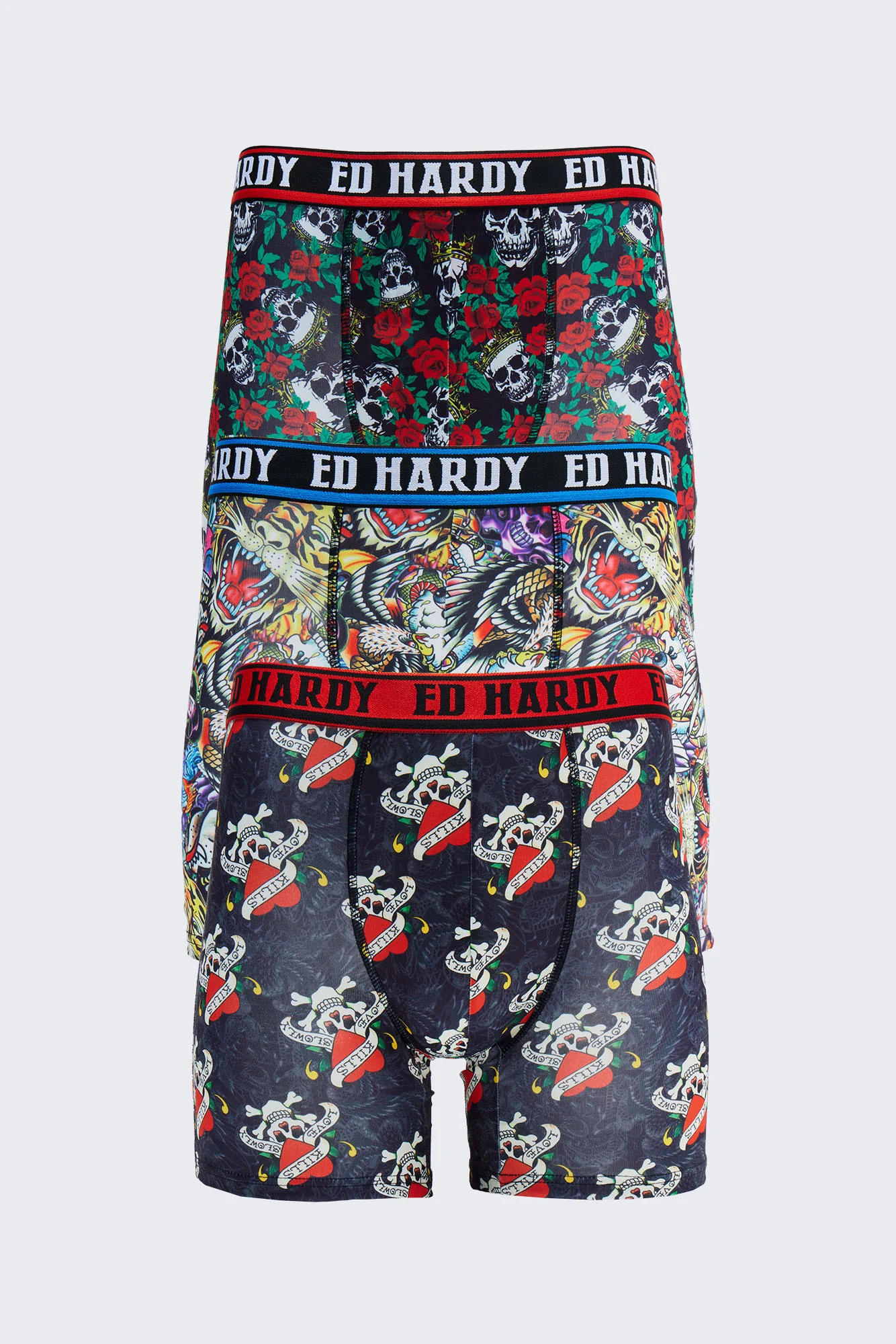 Wild Savage Ed Hardy 3 Pack Cartoon Boxer Briefs - Multi Color
