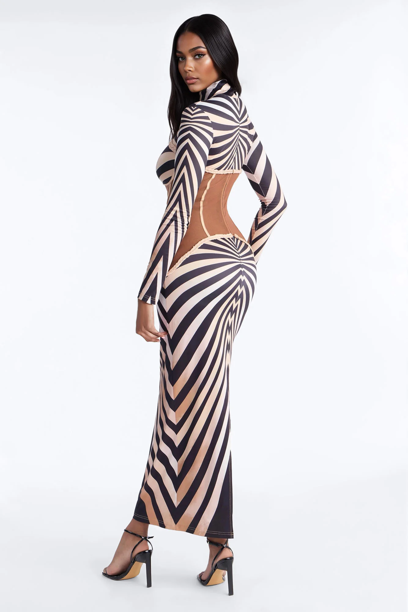 Wild Side Sheer Corset Waist Maxi Dress - Taupe/combo - Image 4