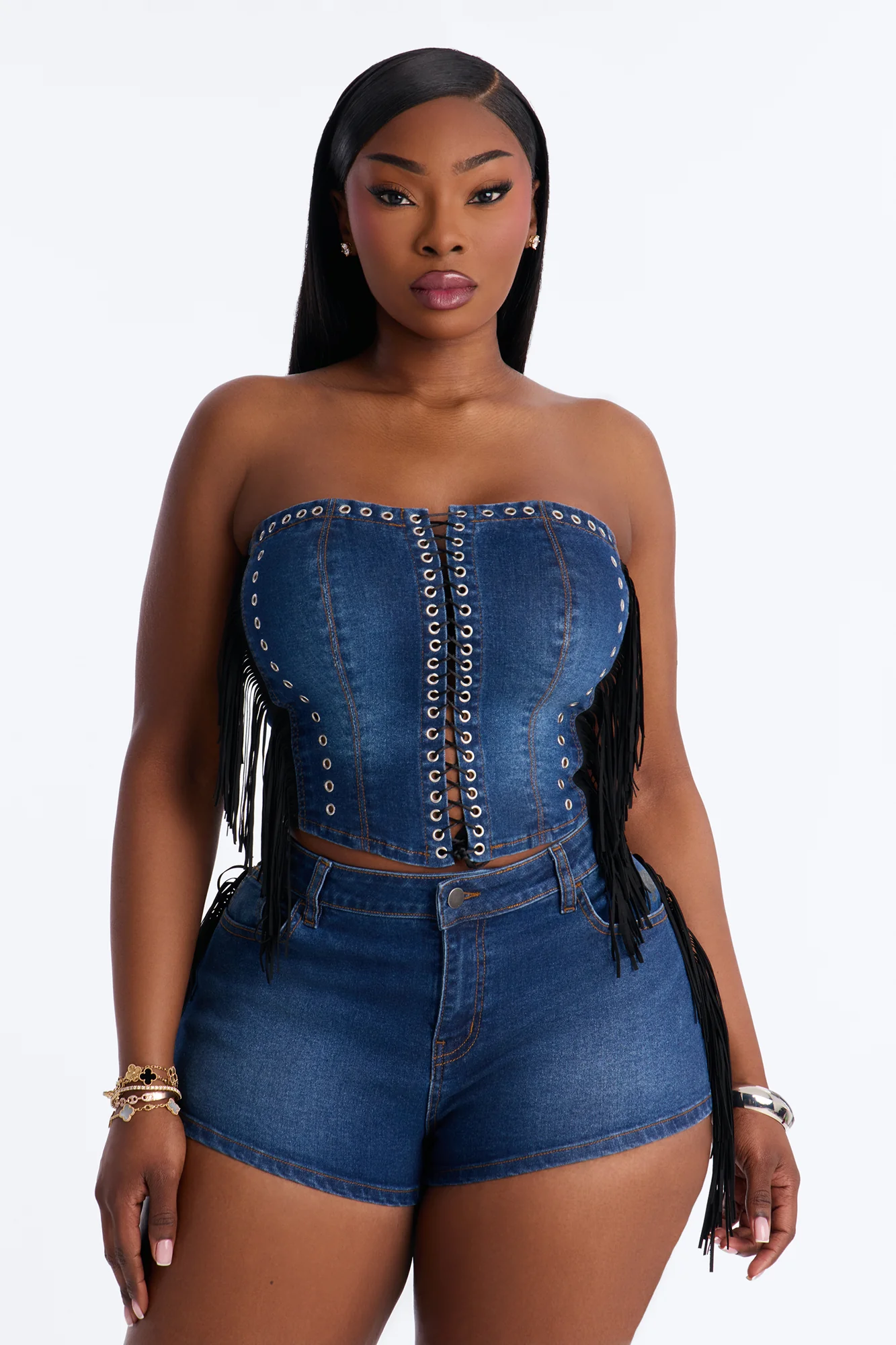 Wild Thing Fringe Short Set - Medium Wash - Image 5