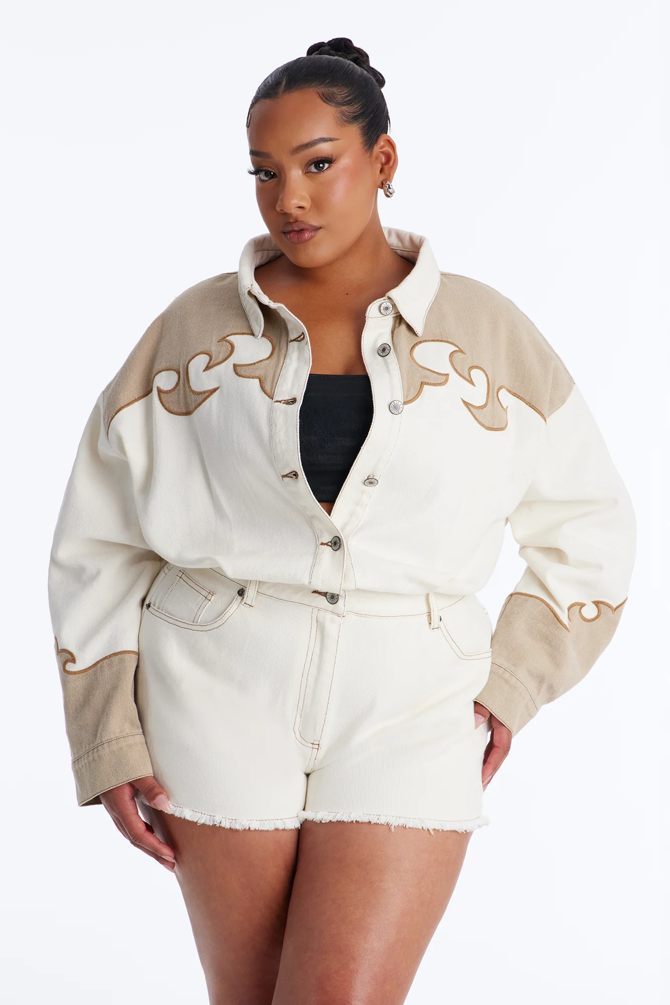 Wild West Way Denim Romper - Cream - Image 6