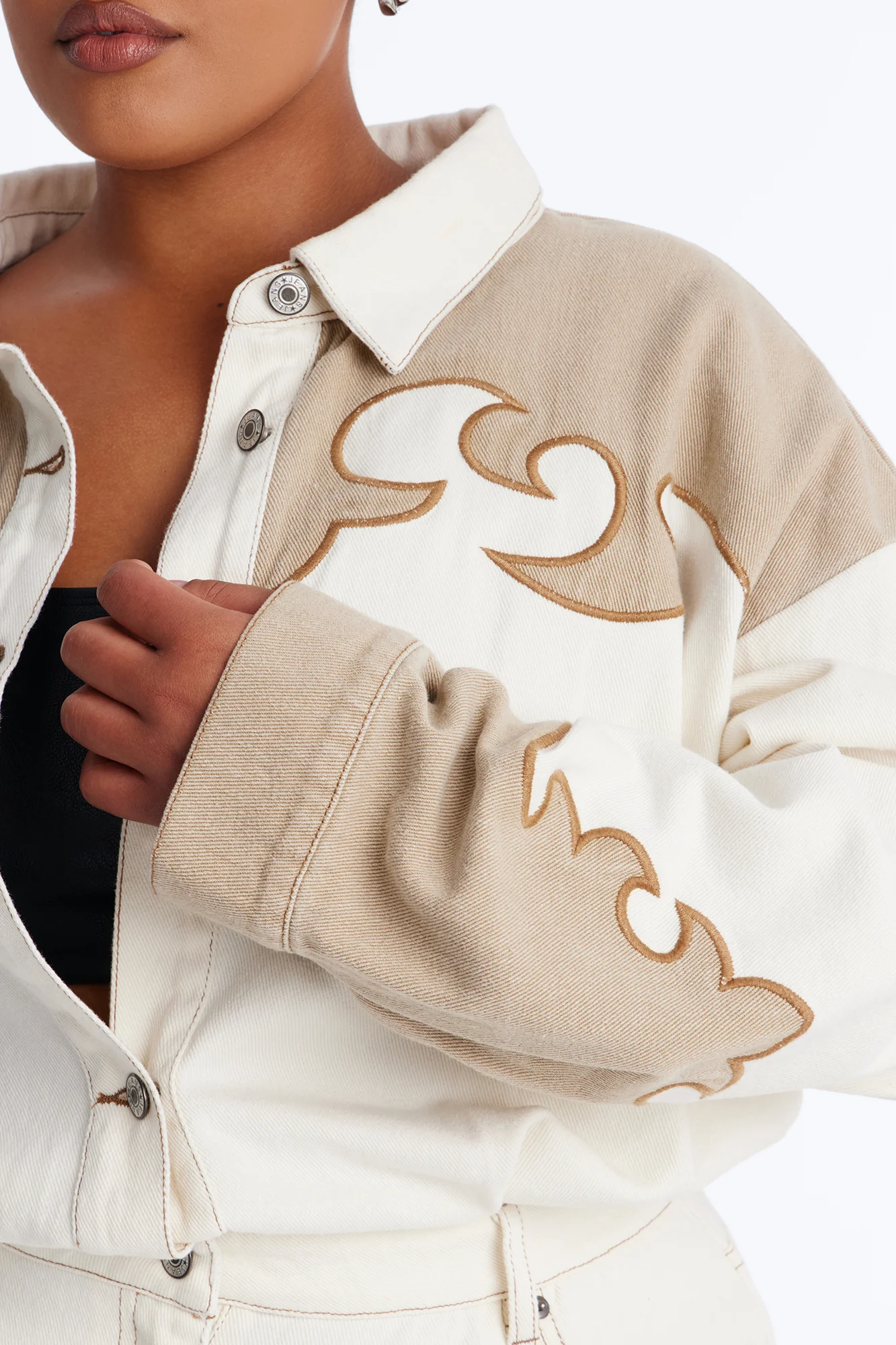 Wild West Way Denim Romper - Cream - Image 7