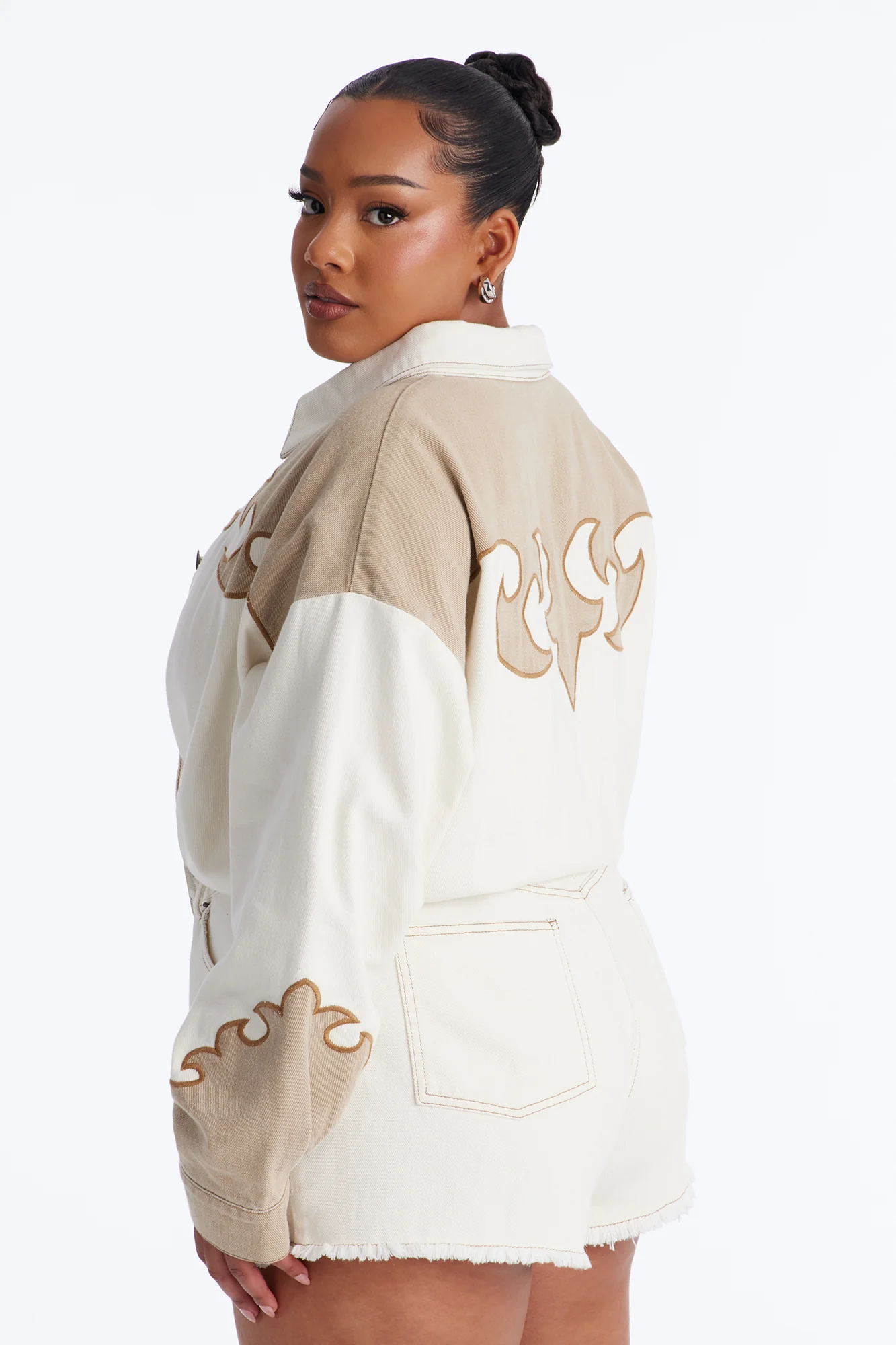 Wild West Way Denim Romper - Cream - Image 8