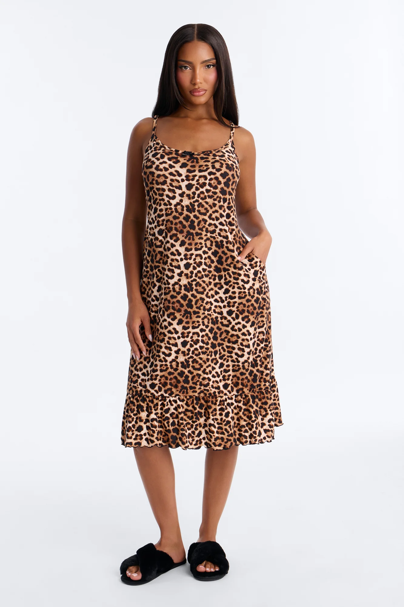 Wild Whisper Leopard Ruffle PJ Sleep Dress - Leopard