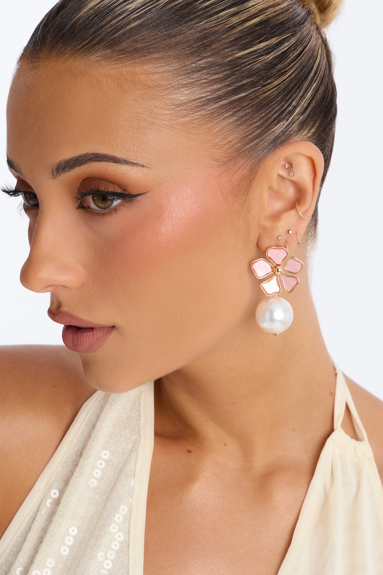Wildflower Kiss Drop Earrings - Gold/Pink